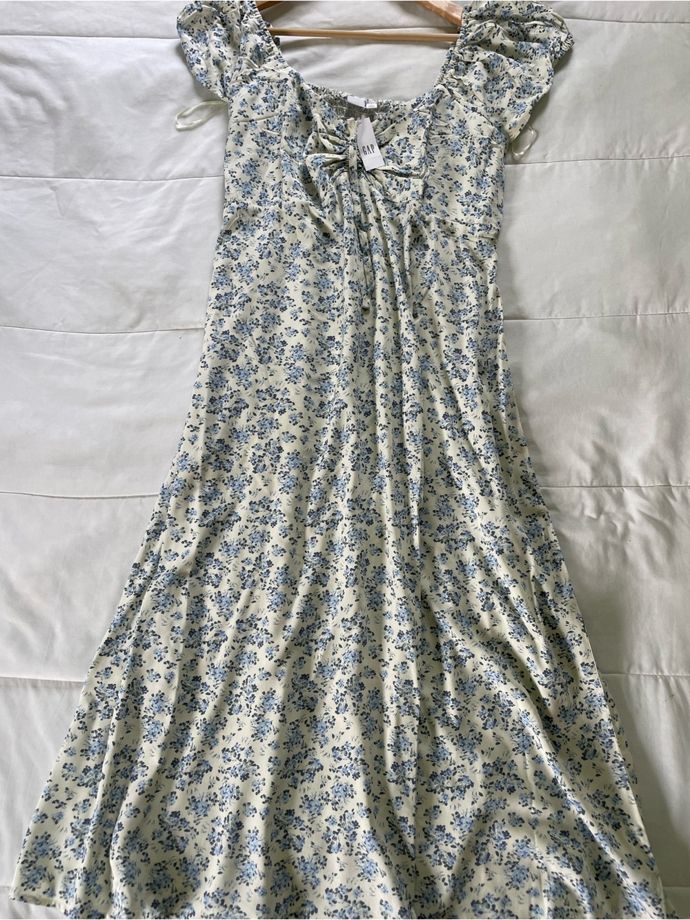 GAP Cream Midi Dress with Blue Floral Print